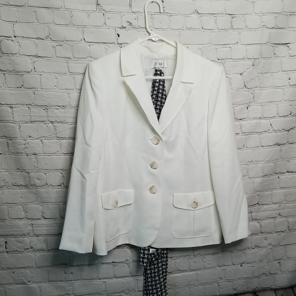 LE SUIT White Black Scarf Blazer Size 12